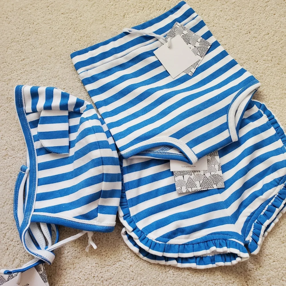 NWT Kate Quinn Blue/White Striped 3-piece Set sz6-12m